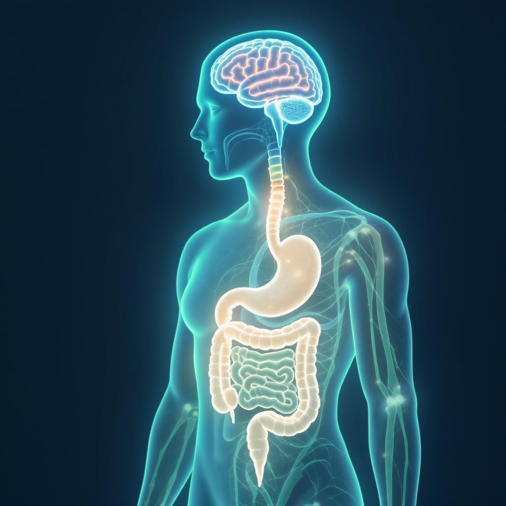 Medical graphic showing the connection between the human brain and the digestive tract.