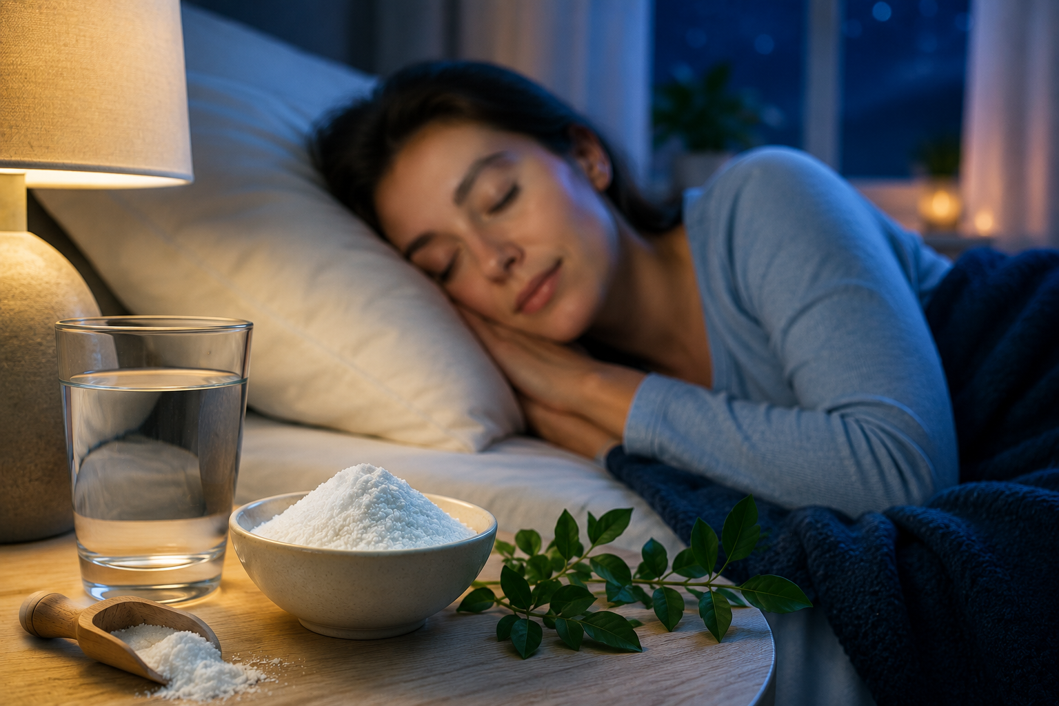 Sleeping woman representing natural glycine support for improved sleep quality and overnight recovery