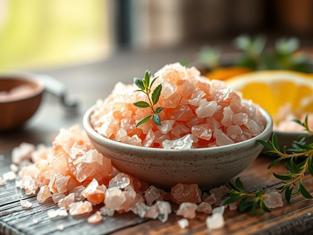 Himalayan pink salt crystals showing natural mineral-rich texture