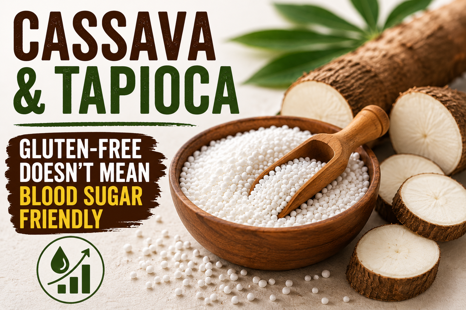 Cassava root and tapioca pearls illustrating the relationship between gluten-free starches and blood sugar response