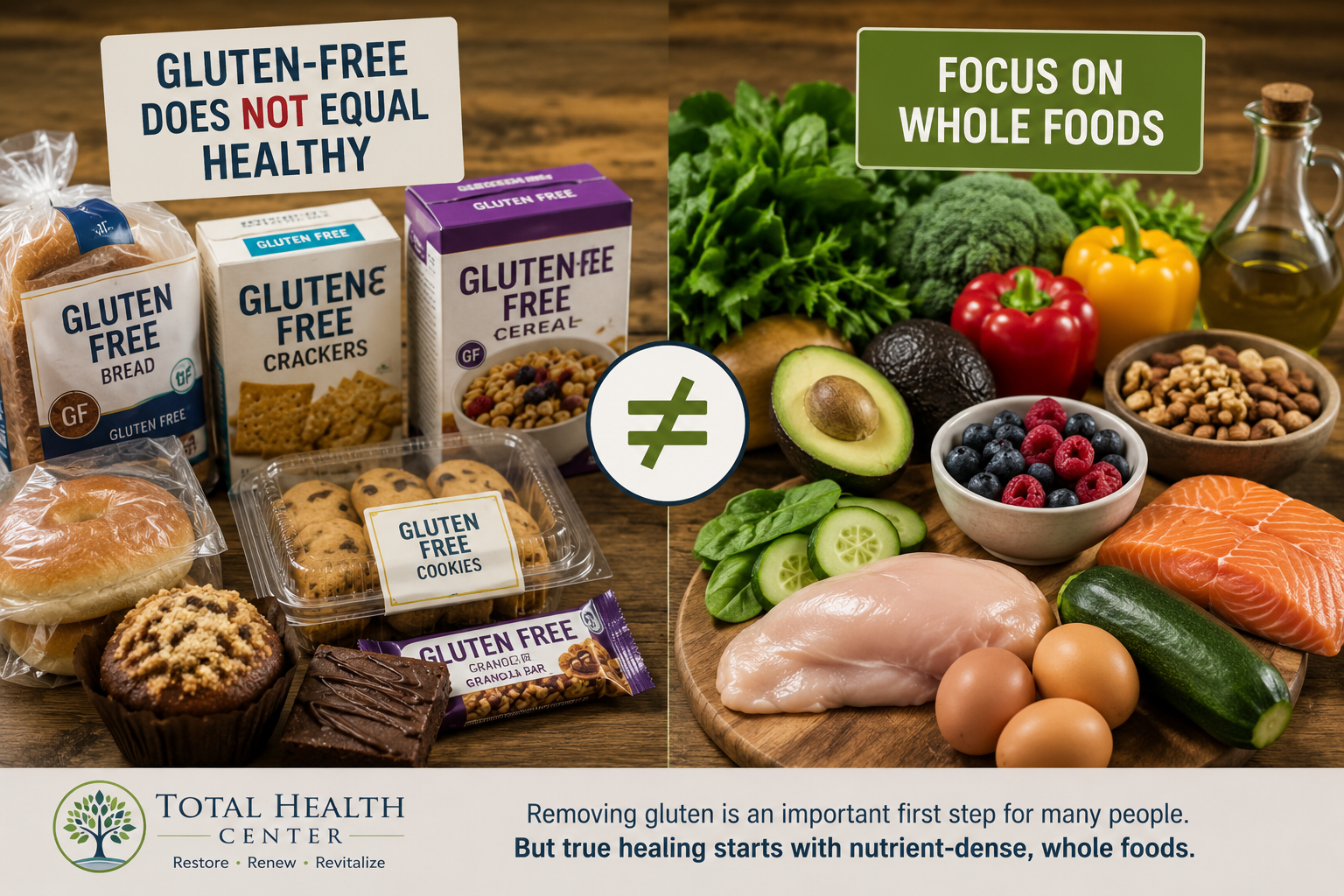 Comparison of processed gluten free foods versus whole nutrient dense foods for gut health and healing