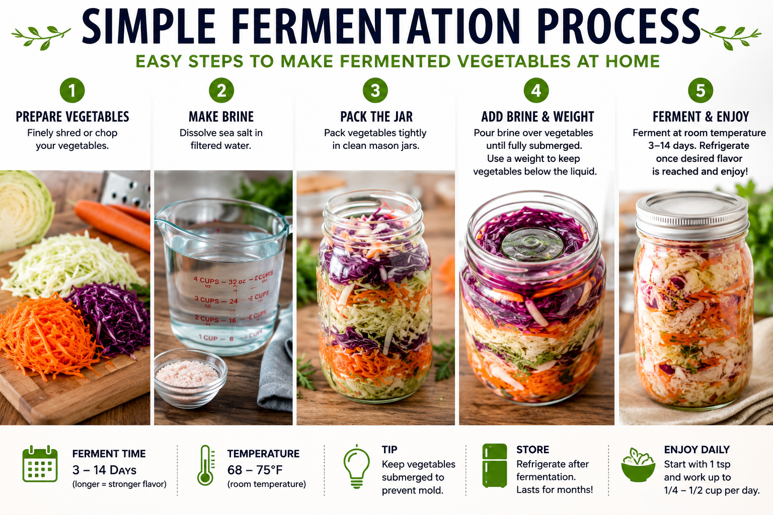 Step by step process for fermenting vegetables at home