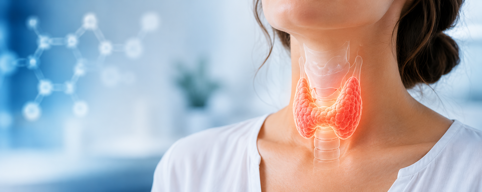 Illustration of the human thyroid gland representing different patterns of thyroid function.