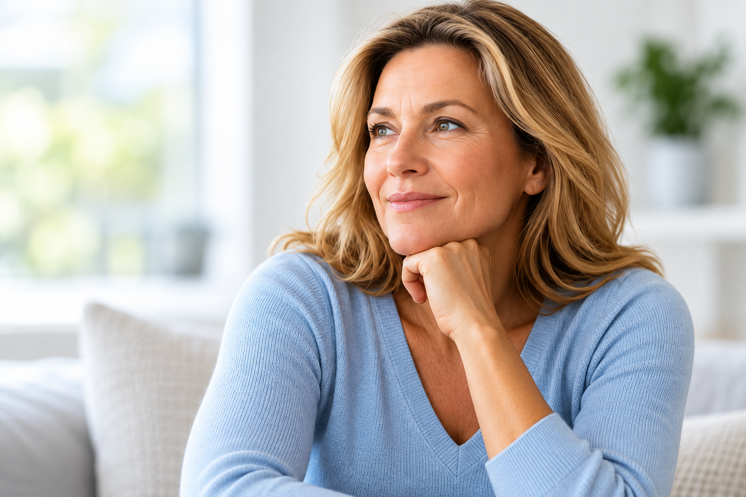 Middle-aged woman considering hormonal and metabolic changes related to weight loss