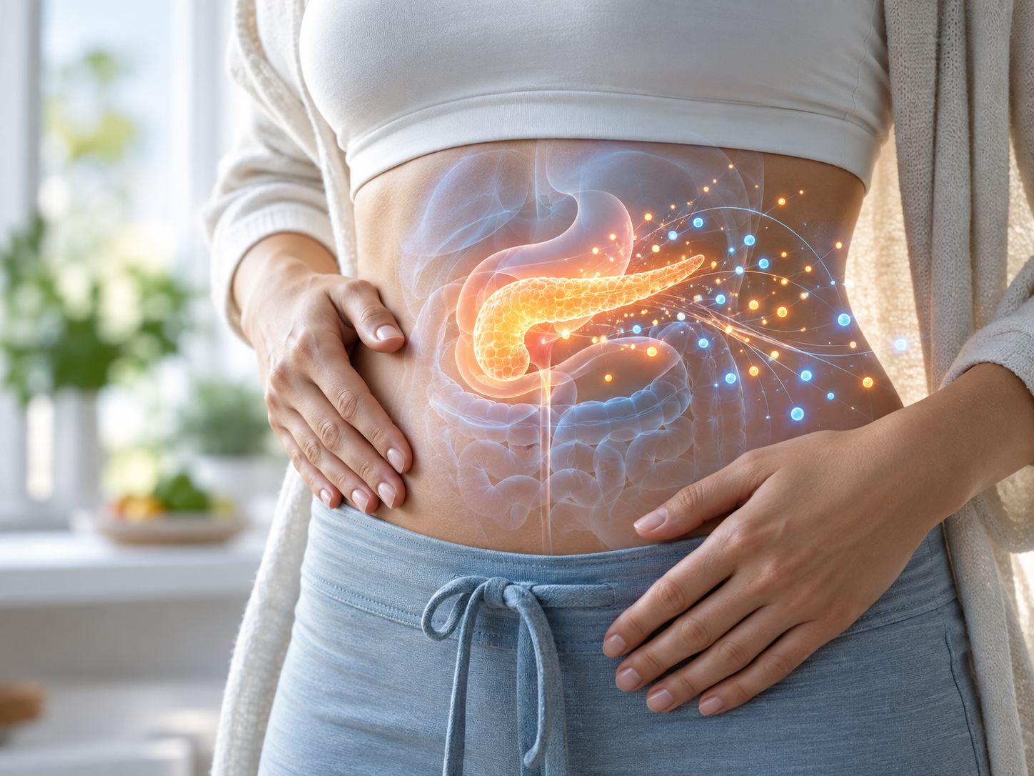 Illustration of the pancreas and insulin activity related to insulin resistance and metabolic health